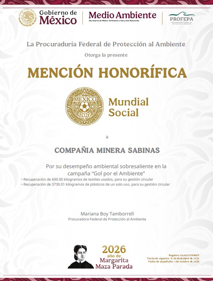 Peñoles recibe mención honorífica de la PROFEPA por 'Gol por el ambiente'
